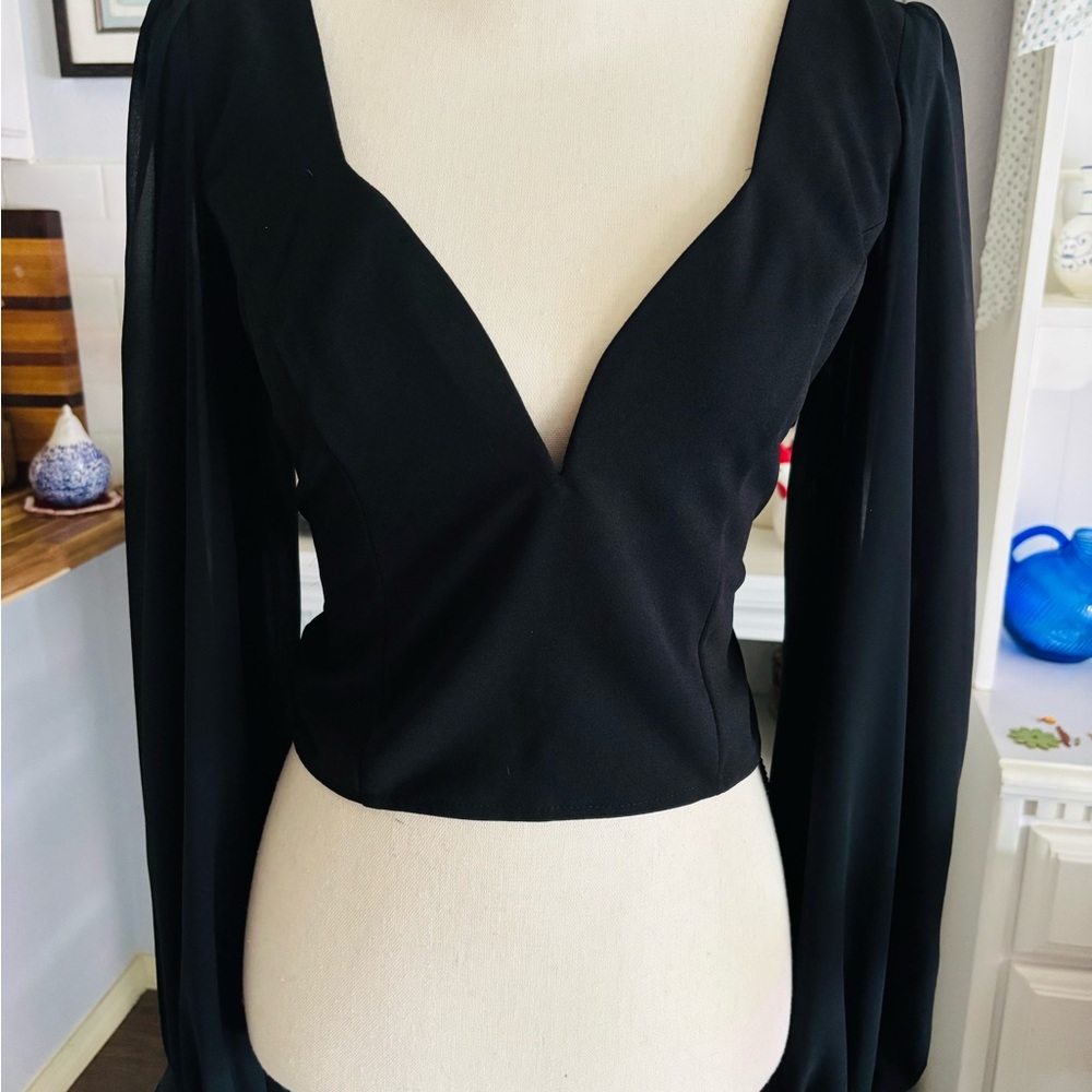 Randa Carrabba The Label Black Long Sleeve Wrap Around Crop